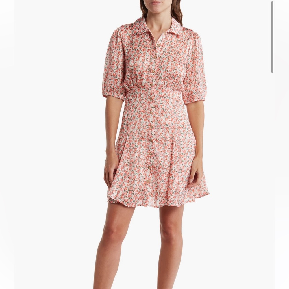 MELLODAY Floral Print Puff Sleeve Shirtdress NWT